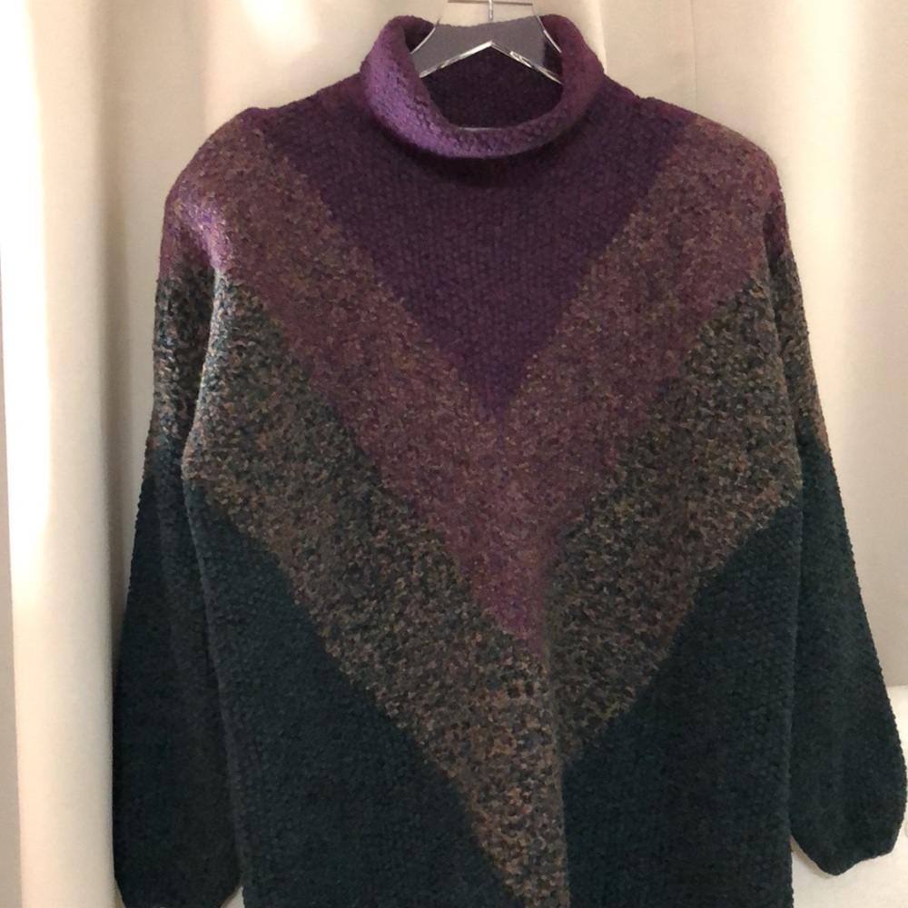 Linda Allard Ellen Tracy Oversized Color Block Chunky Turtleneck